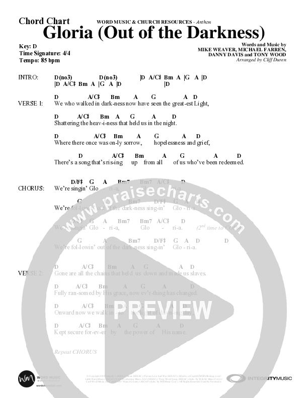 Gloria (Out Of The Darkness) (Choral Anthem SATB) Chord Chart (Word Music Choral / Arr. Cliff Duren)