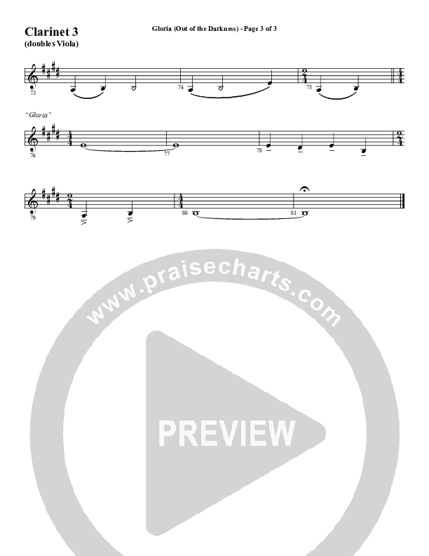 Gloria (Out Of The Darkness) (Choral Anthem SATB) Clarinet 3 (Word Music Choral / Arr. Cliff Duren)