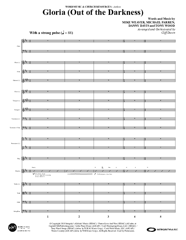 Gloria (Out Of The Darkness) (Choral Anthem SATB) Orchestration (Word Music Choral / Arr. Cliff Duren)