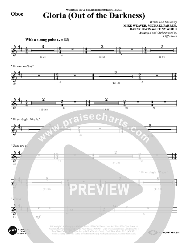 Gloria (Out Of The Darkness) (Choral Anthem SATB) Oboe (Word Music Choral / Arr. Cliff Duren)