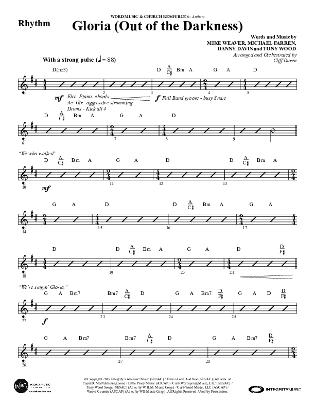 Gloria (Out Of The Darkness) (Choral Anthem SATB) Rhythm Chart (Word Music Choral / Arr. Cliff Duren)