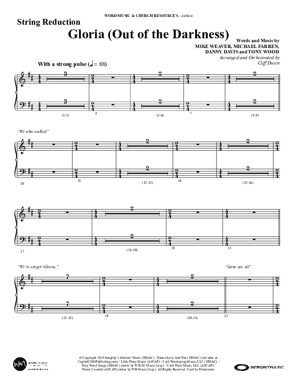 Gloria (Out Of The Darkness) (Choral Anthem SATB) String Reduction (Word Music Choral / Arr. Cliff Duren)