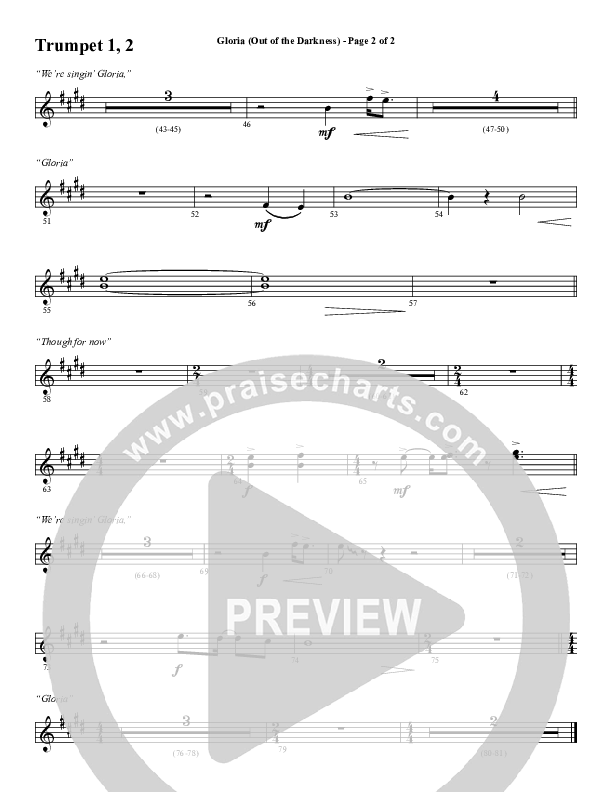 Gloria (Out Of The Darkness) (Choral Anthem SATB) Trumpet 1,2 (Word Music Choral / Arr. Cliff Duren)