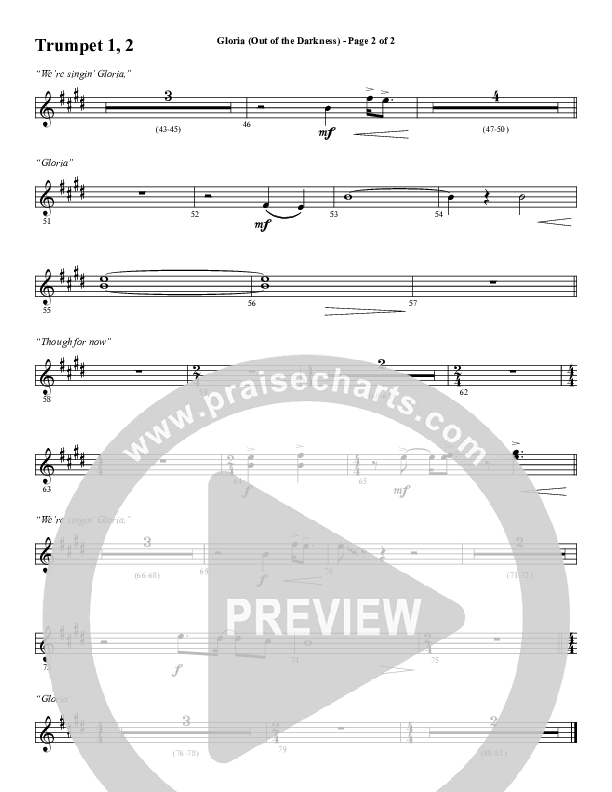 Gloria (Out Of The Darkness) (Choral Anthem SATB) Trumpet 1,2 (Word Music Choral / Arr. Cliff Duren)