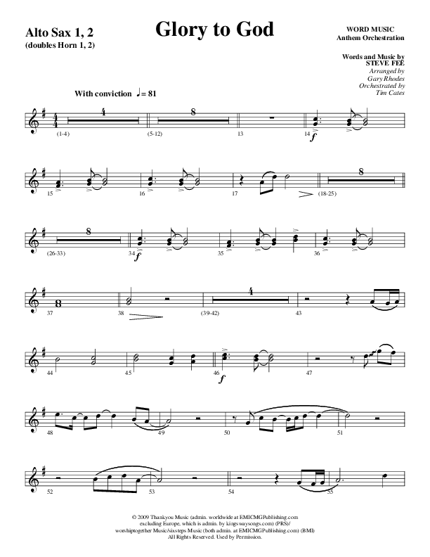 Glory To God Forever (Choral Anthem SATB) Alto Sax 1/2 (Word Music Choral / Arr. Gary Rhodes / Orch. Tim Cates)