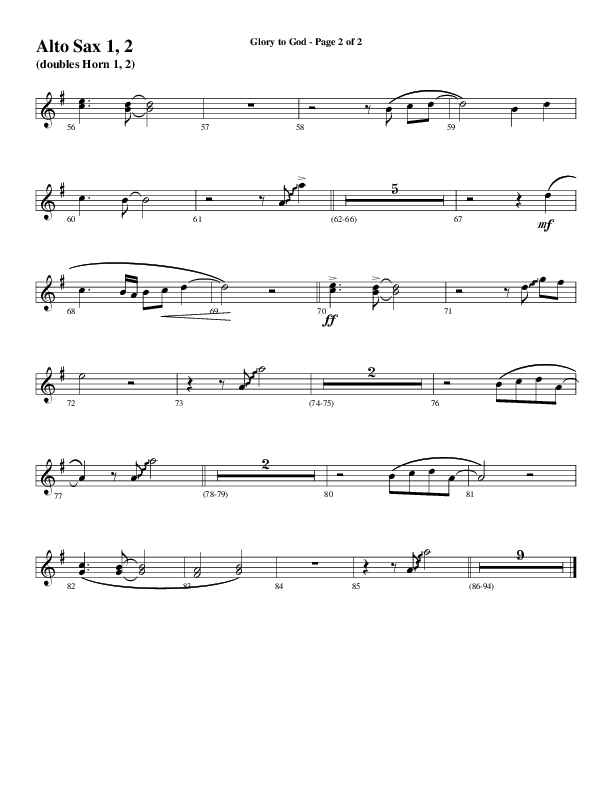 Glory To God Forever (Choral Anthem SATB) Alto Sax 1/2 (Word Music Choral / Arr. Gary Rhodes / Orch. Tim Cates)
