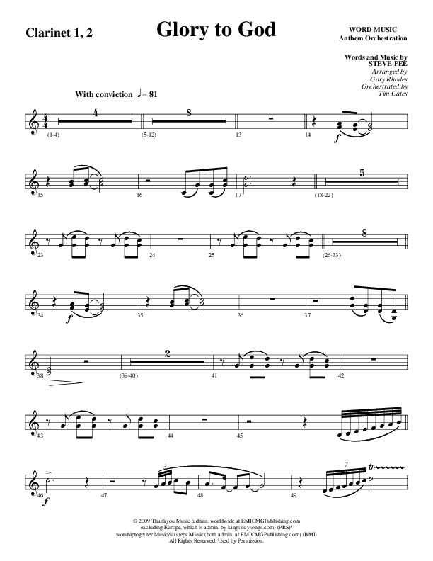 Glory To God Forever (Choral Anthem SATB) Clarinet 1/2 (Word Music Choral / Arr. Gary Rhodes / Orch. Tim Cates)