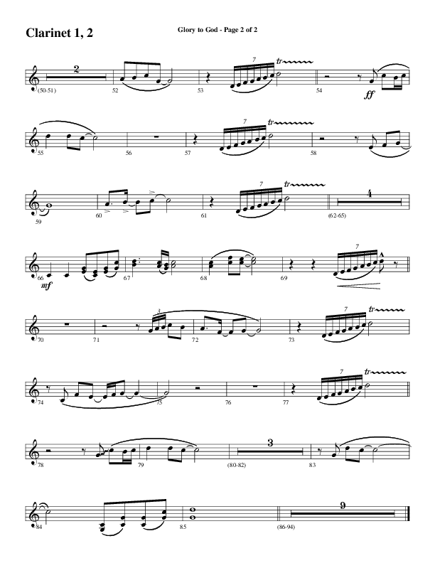 Glory To God Forever (Choral Anthem SATB) Clarinet 1/2 (Word Music Choral / Arr. Gary Rhodes / Orch. Tim Cates)