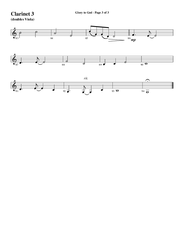 Glory To God Forever (Choral Anthem SATB) Clarinet 3 (Word Music Choral / Arr. Gary Rhodes / Orch. Tim Cates)