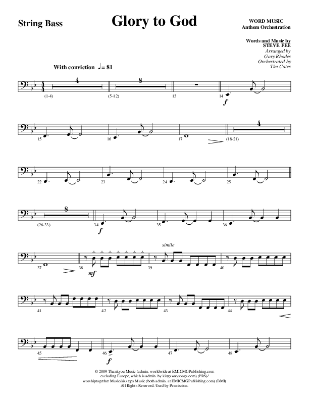 Glory To God Forever (Choral Anthem SATB) Double Bass (Word Music Choral / Arr. Gary Rhodes / Orch. Tim Cates)