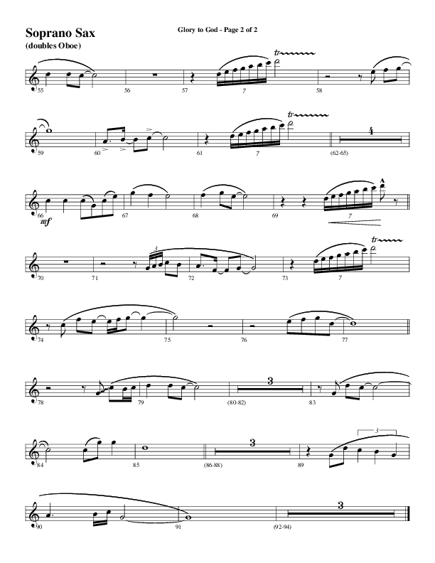 Glory To God Forever (Choral Anthem SATB) Soprano Sax (Word Music Choral / Arr. Gary Rhodes / Orch. Tim Cates)