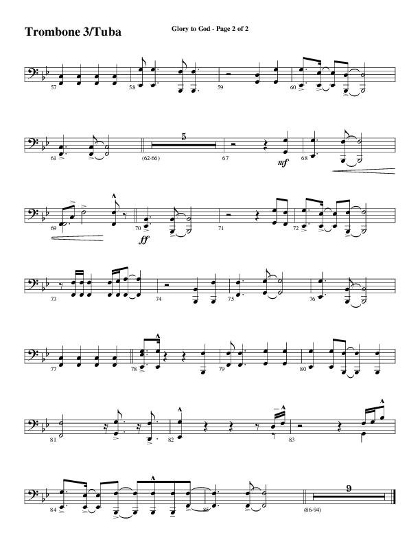Glory To God Forever (Choral Anthem SATB) Trombone 3/Tuba (Word Music Choral / Arr. Gary Rhodes / Orch. Tim Cates)