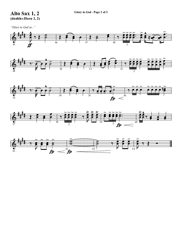Glory To God (Choral Anthem SATB) Alto Sax 1/2 (Word Music Choral / Arr. Marty Hamby)