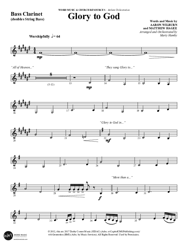 Glory To God (Choral Anthem SATB) Bass Clarinet (Word Music Choral / Arr. Marty Hamby)