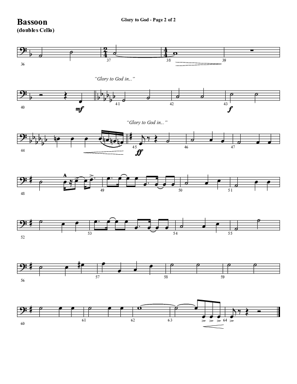 Glory To God (Choral Anthem SATB) Bassoon (Word Music Choral / Arr. Marty Hamby)