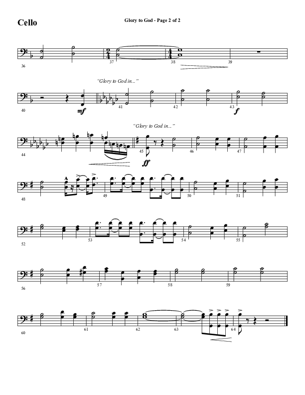 Glory To God (Choral Anthem SATB) Cello (Word Music Choral / Arr. Marty Hamby)