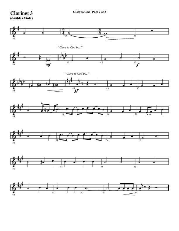 Glory To God (Choral Anthem SATB) Clarinet 3 (Word Music Choral / Arr. Marty Hamby)