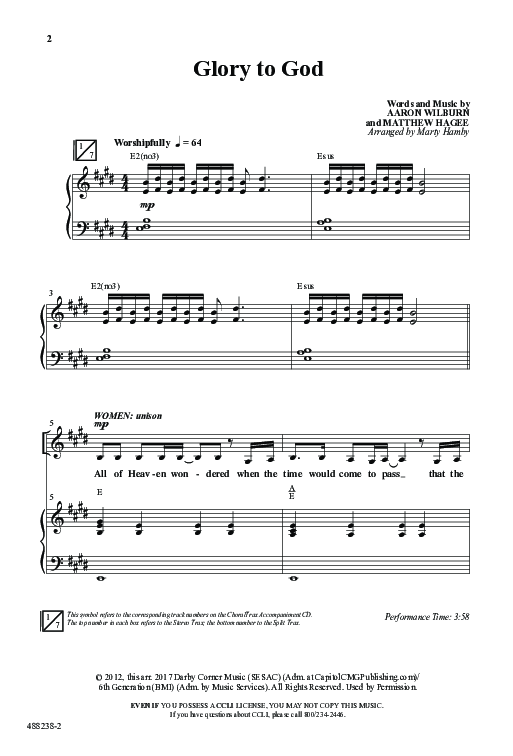Glory To God (Choral Anthem SATB) Anthem (SATB/Piano) (Word Music Choral / Arr. Marty Hamby)