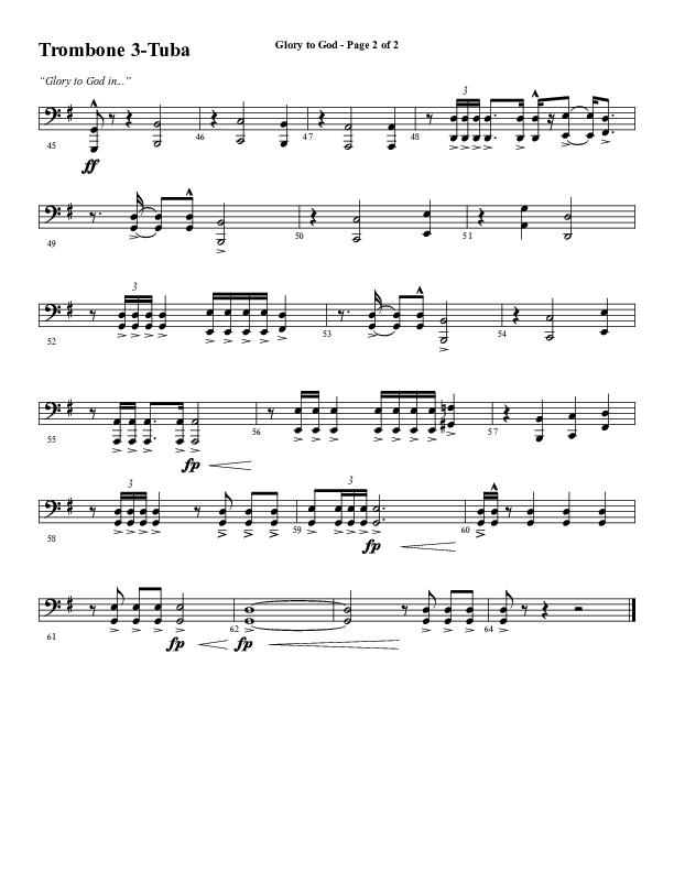 Glory To God (Choral Anthem SATB) Trombone 3/Tuba (Word Music Choral / Arr. Marty Hamby)