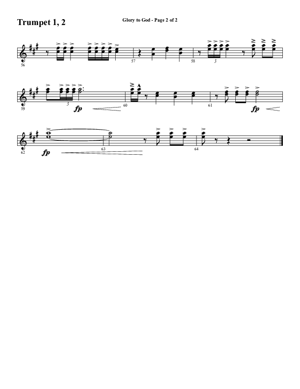 Glory To God (Choral Anthem SATB) Trumpet 1,2 (Word Music Choral / Arr. Marty Hamby)