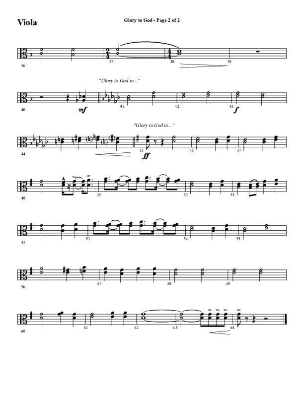 Glory To God (Choral Anthem SATB) Viola (Word Music Choral / Arr. Marty Hamby)