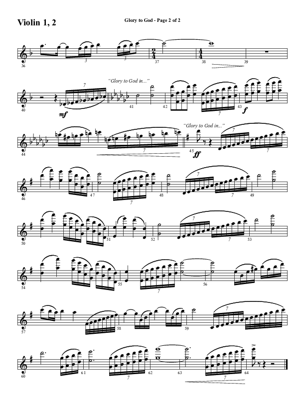 Glory To God (Choral Anthem SATB) Violin 1/2 (Word Music Choral / Arr. Marty Hamby)
