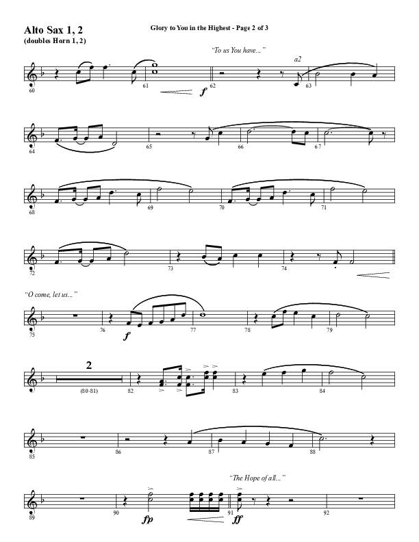 Glory To You In The Highest (O Come Let Us Adore) (Choral Anthem SATB) Alto Sax 1/2 (Word Music Choral / Arr. Travis Cottrell)