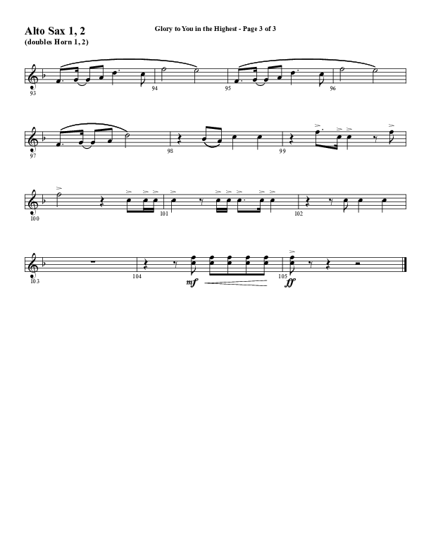 Glory To You In The Highest (O Come Let Us Adore) (Choral Anthem SATB) Alto Sax 1/2 (Word Music Choral / Arr. Travis Cottrell)