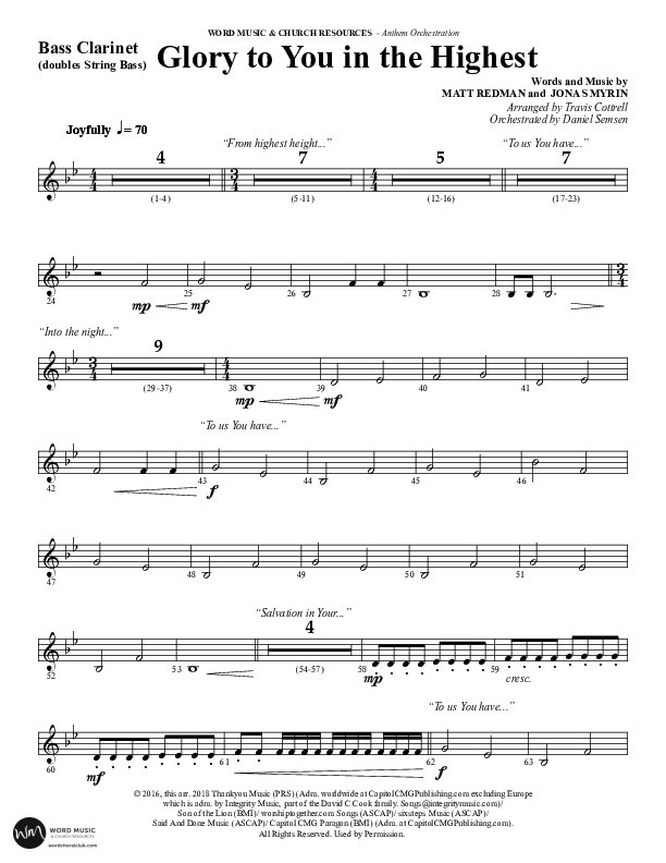 Glory To You In The Highest (O Come Let Us Adore) (Choral Anthem SATB) Bass Clarinet (Word Music Choral / Arr. Travis Cottrell)
