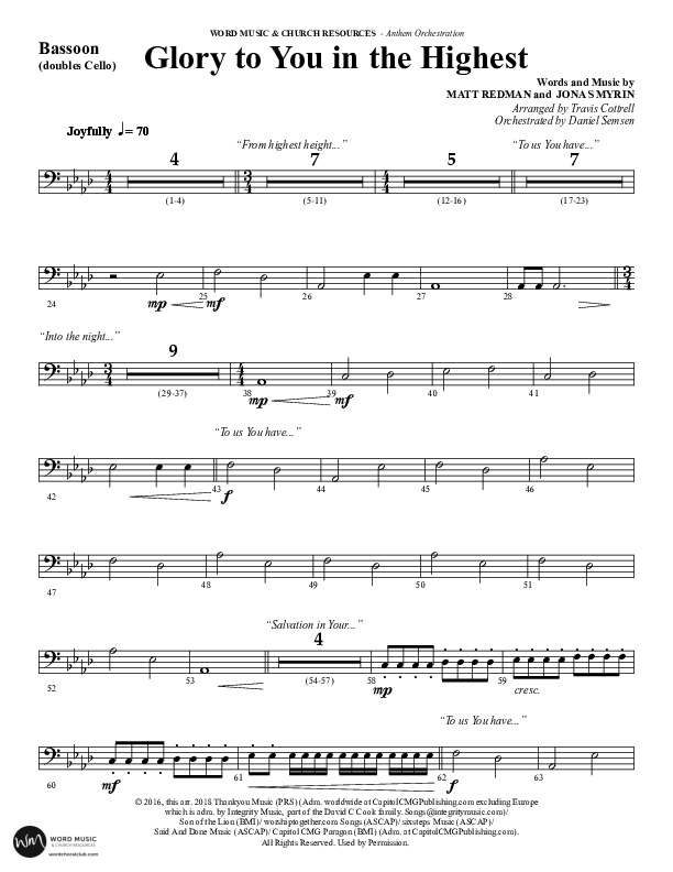 Glory To You In The Highest (O Come Let Us Adore) (Choral Anthem SATB) Bassoon (Word Music Choral / Arr. Travis Cottrell)