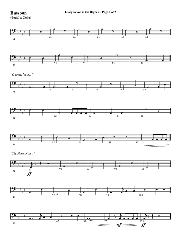 Glory To You In The Highest (O Come Let Us Adore) (Choral Anthem SATB) Bassoon (Word Music Choral / Arr. Travis Cottrell)