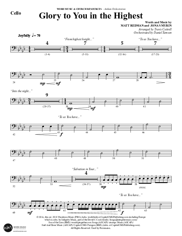 Glory To You In The Highest (O Come Let Us Adore) (Choral Anthem SATB) Cello (Word Music Choral / Arr. Travis Cottrell)
