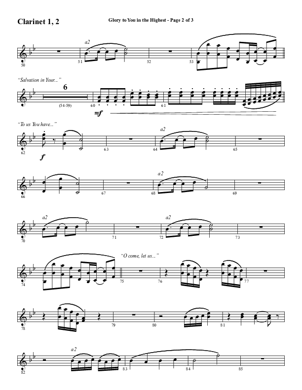 Glory To You In The Highest (O Come Let Us Adore) (Choral Anthem SATB) Clarinet 1/2 (Word Music Choral / Arr. Travis Cottrell)