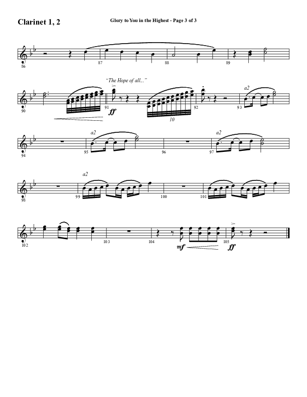 Glory To You In The Highest (O Come Let Us Adore) (Choral Anthem SATB) Clarinet 1/2 (Word Music Choral / Arr. Travis Cottrell)