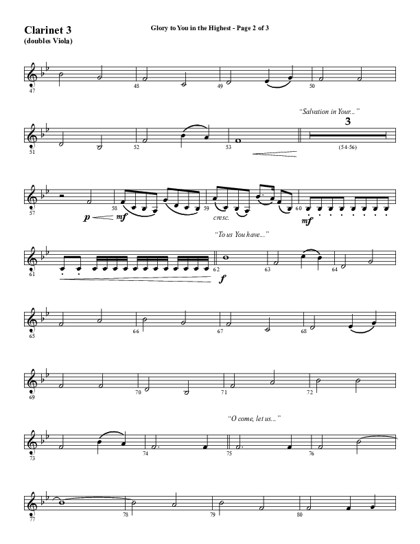 Glory To You In The Highest (O Come Let Us Adore) (Choral Anthem SATB) Clarinet 3 (Word Music Choral / Arr. Travis Cottrell)