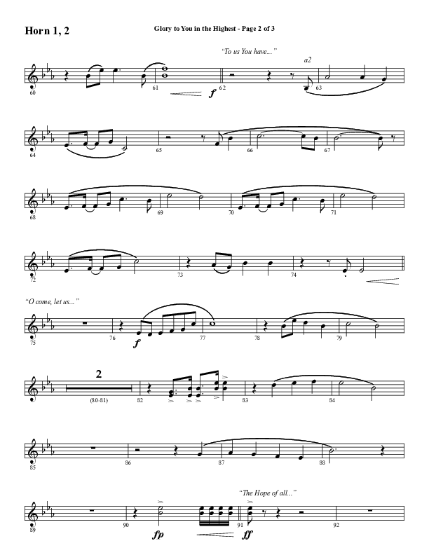 Glory To You In The Highest (O Come Let Us Adore) (Choral Anthem SATB) French Horn 1/2 (Word Music Choral / Arr. Travis Cottrell)