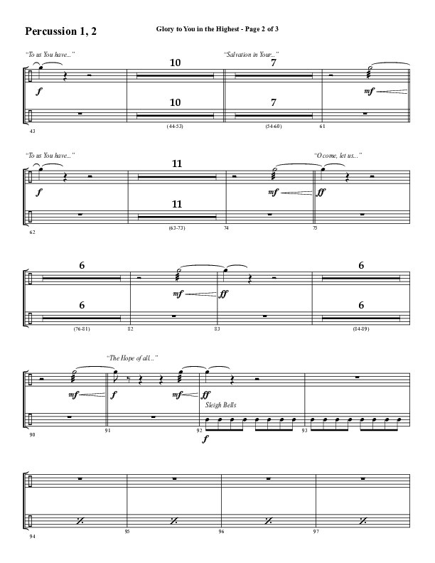 Glory To You In The Highest (O Come Let Us Adore) (Choral Anthem SATB) Percussion 1/2 (Word Music Choral / Arr. Travis Cottrell)