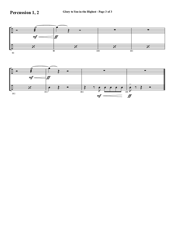 Glory To You In The Highest (O Come Let Us Adore) (Choral Anthem SATB) Percussion 1/2 (Word Music Choral / Arr. Travis Cottrell)
