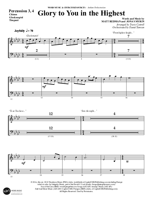 Glory To You In The Highest (O Come Let Us Adore) (Choral Anthem SATB) Percussion (Word Music Choral / Arr. Travis Cottrell)