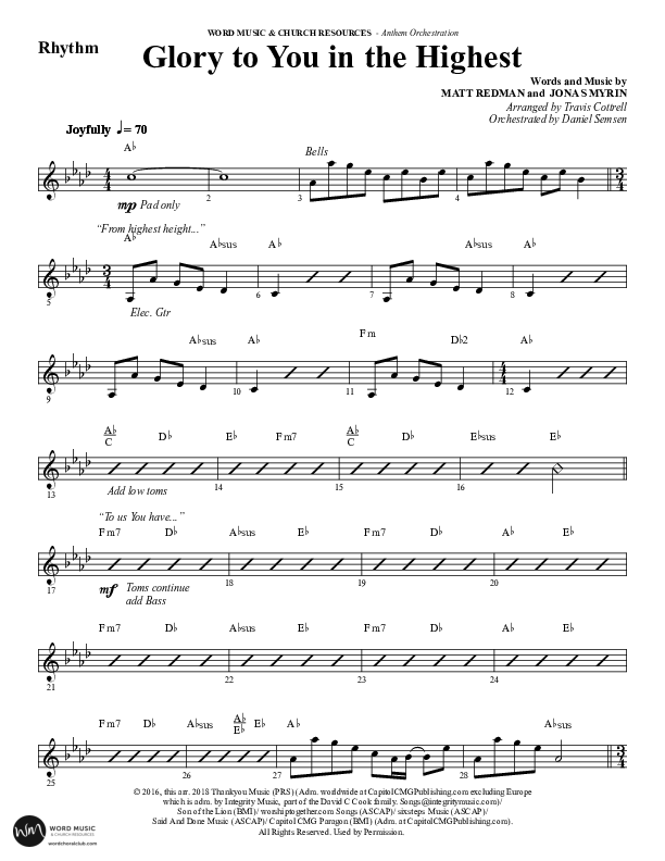 Glory To You In The Highest (O Come Let Us Adore) (Choral Anthem SATB) Rhythm Chart (Word Music Choral / Arr. Travis Cottrell)