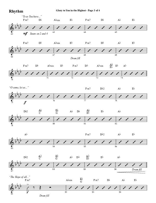 Glory To You In The Highest (O Come Let Us Adore) (Choral Anthem SATB) Rhythm Chart (Word Music Choral / Arr. Travis Cottrell)