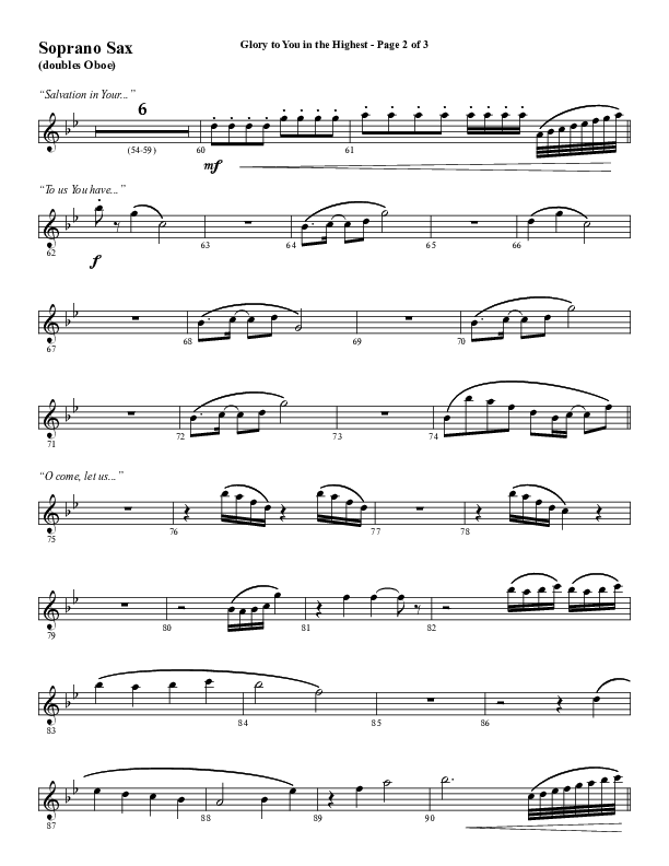 Glory To You In The Highest (O Come Let Us Adore) (Choral Anthem SATB) Soprano Sax (Word Music Choral / Arr. Travis Cottrell)