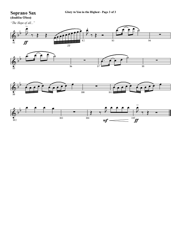 Glory To You In The Highest (O Come Let Us Adore) (Choral Anthem SATB) Soprano Sax (Word Music Choral / Arr. Travis Cottrell)