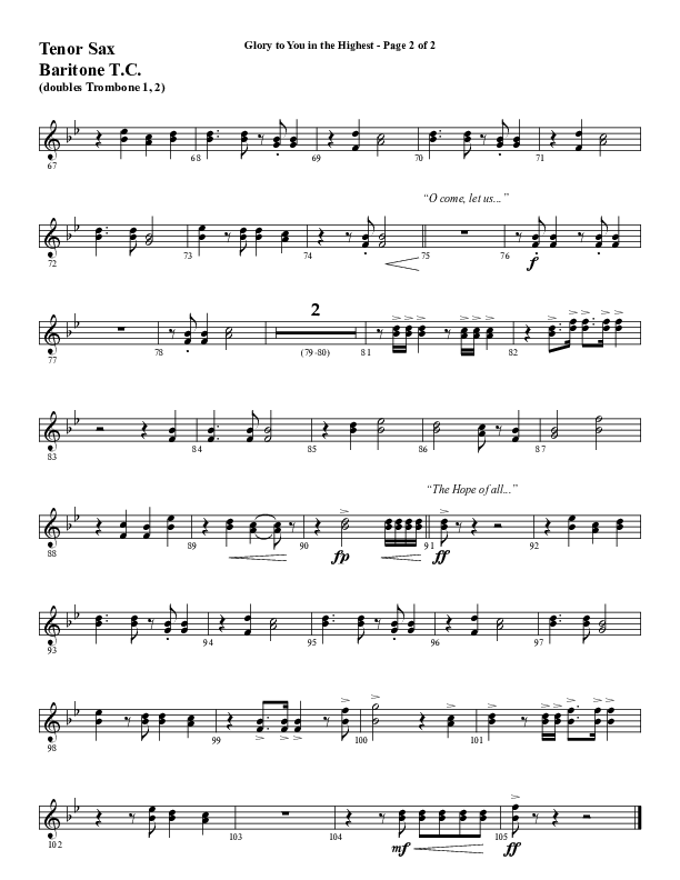 Glory To You In The Highest (O Come Let Us Adore) (Choral Anthem SATB) Tenor Sax/Baritone T.C. (Word Music Choral / Arr. Travis Cottrell)