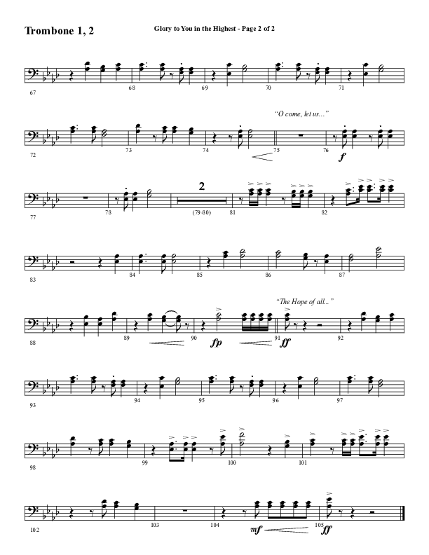Glory To You In The Highest (O Come Let Us Adore) (Choral Anthem SATB) Trombone 1/2 (Word Music Choral / Arr. Travis Cottrell)
