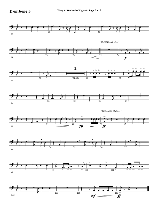 Glory To You In The Highest (O Come Let Us Adore) (Choral Anthem SATB) Trombone 3 (Word Music Choral / Arr. Travis Cottrell)