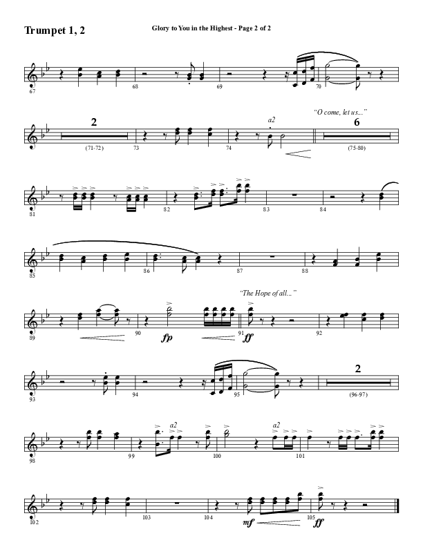 Glory To You In The Highest (O Come Let Us Adore) (Choral Anthem SATB) Trumpet 1,2 (Word Music Choral / Arr. Travis Cottrell)