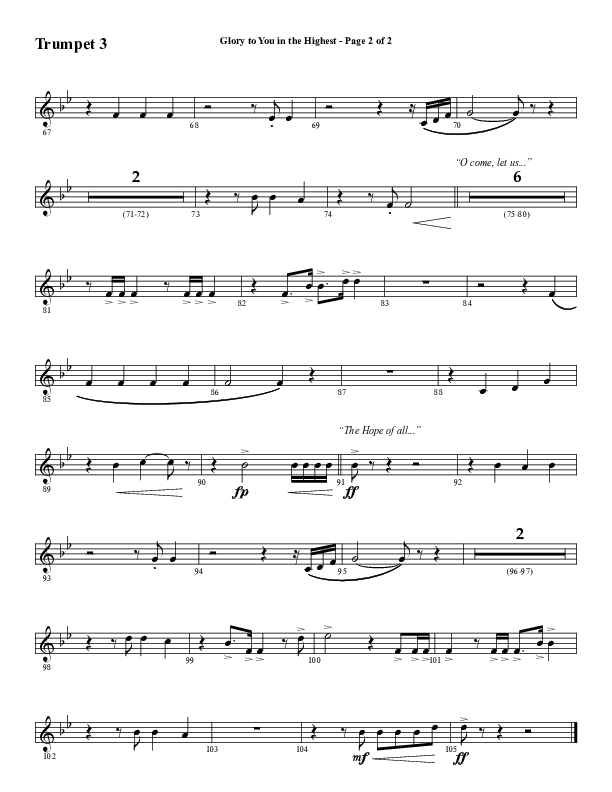 Glory To You In The Highest (O Come Let Us Adore) (Choral Anthem SATB) Trumpet 3 (Word Music Choral / Arr. Travis Cottrell)