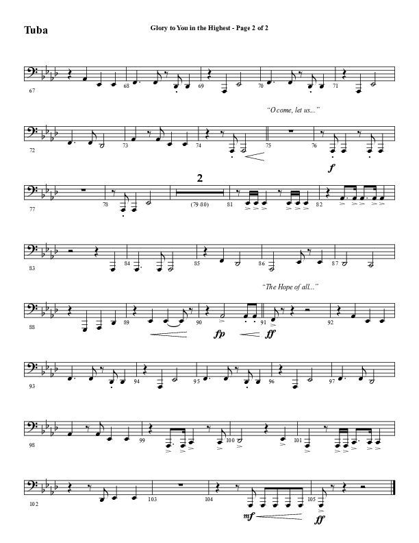 Glory To You In The Highest (O Come Let Us Adore) (Choral Anthem SATB) Tuba (Word Music Choral / Arr. Travis Cottrell)