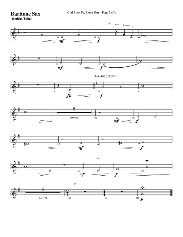 God Bless Us Every One (Choral Anthem SATB) Bari Sax (Word Music Choral / Arr. David Wise / Arr. David Shipps)